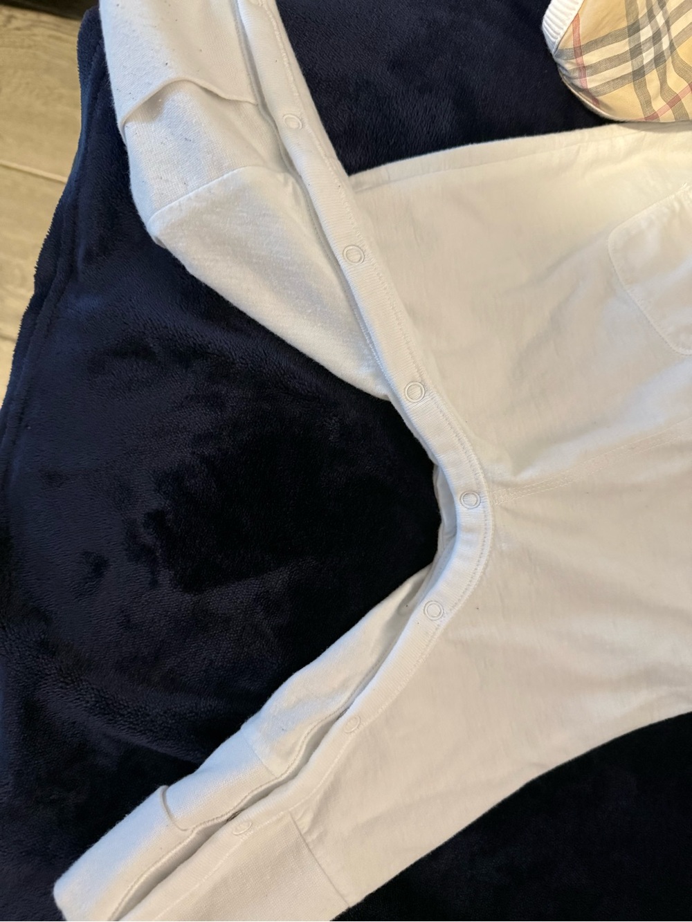 Burberry White Infant Romper with Signature Nova Check Trim - Picture 6 of 7